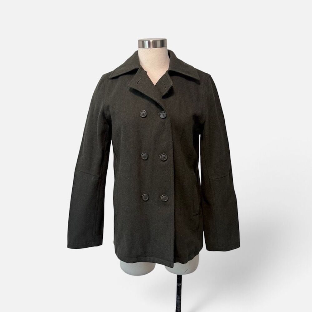 American Eagle Olive Army Green Jacket Coat Trench Peacoat Small Wool